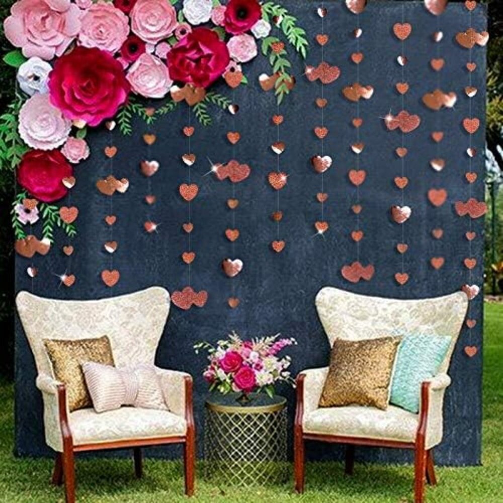 Valentines Day Party Decorations Rose Gold Heart Garland Hanging Paper Love Hear - Picture 5 of 6